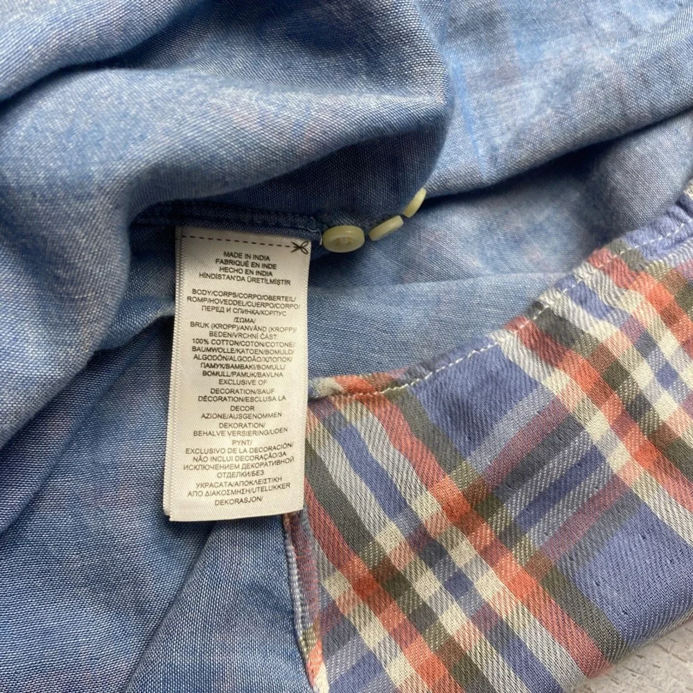Polo Ralph Lauren Flannel Shirt Mens XXL Blue Orange Plaid Untucked Fit Cotton